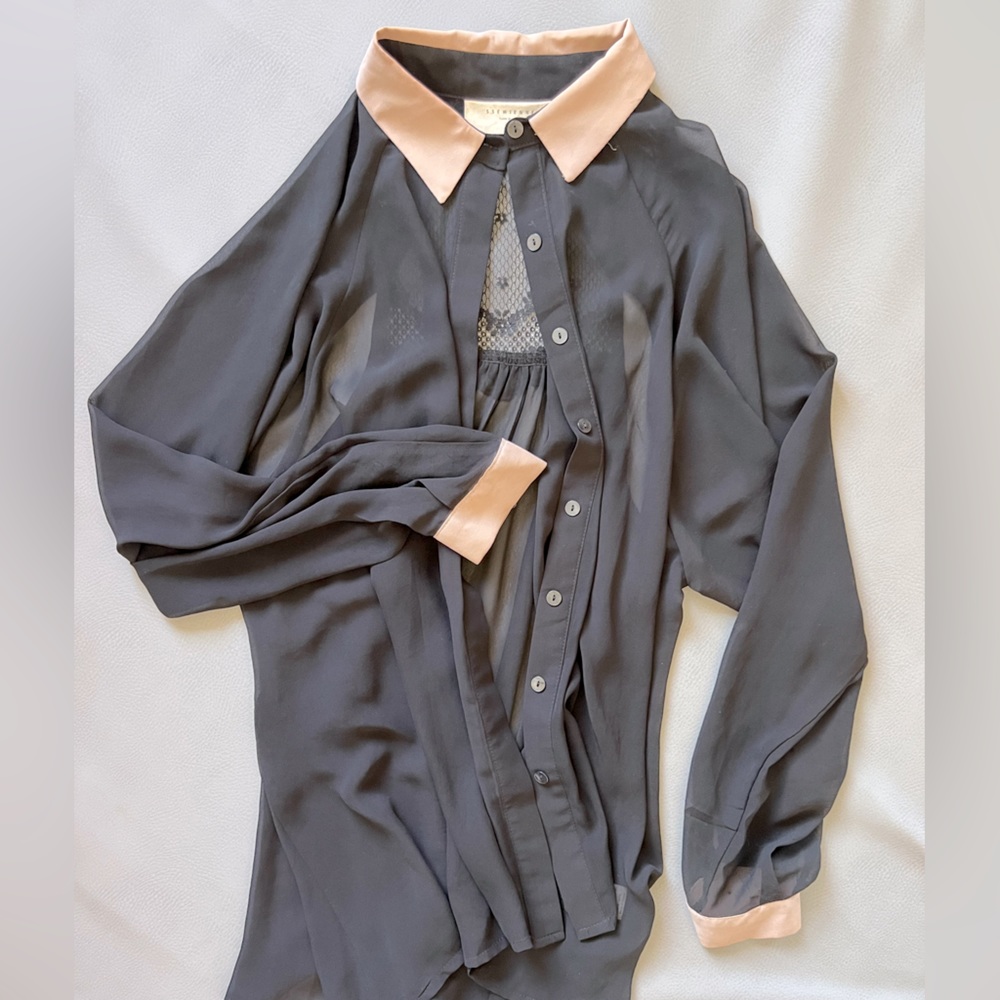 Ssemienne Sheer Black Button Down